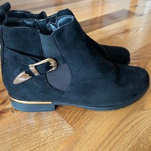 Black Ankle Booties with Gold Buckle - Size 10.5